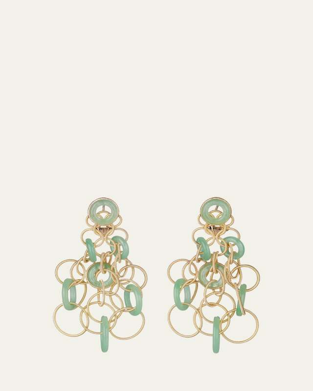 Hawaii 18K Gold Pendant Earrings with Jade, 5cm